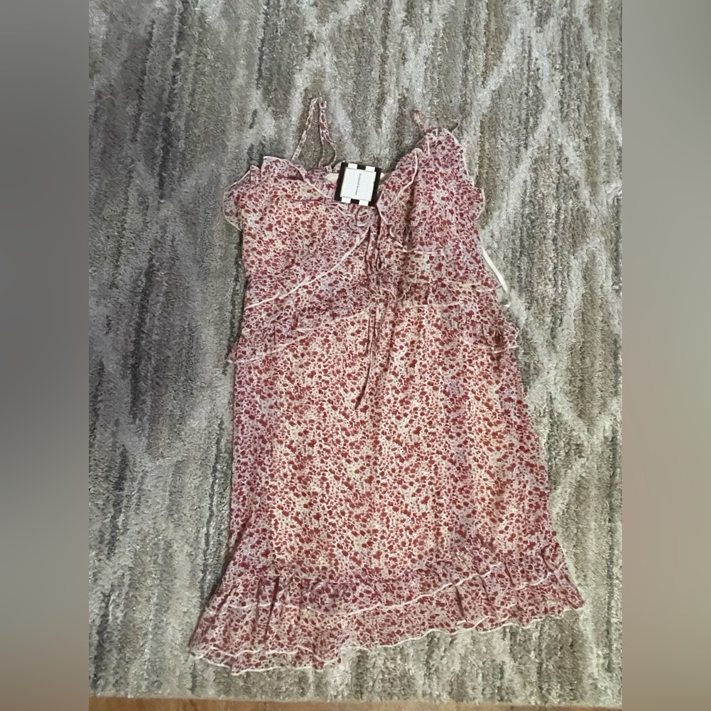 Floral red babydoll dress spaghetti straps L